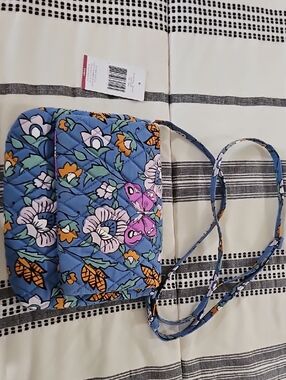 Vera Bradley Quilted Floral Crossbody Bag in Blue with Butterfly Accent